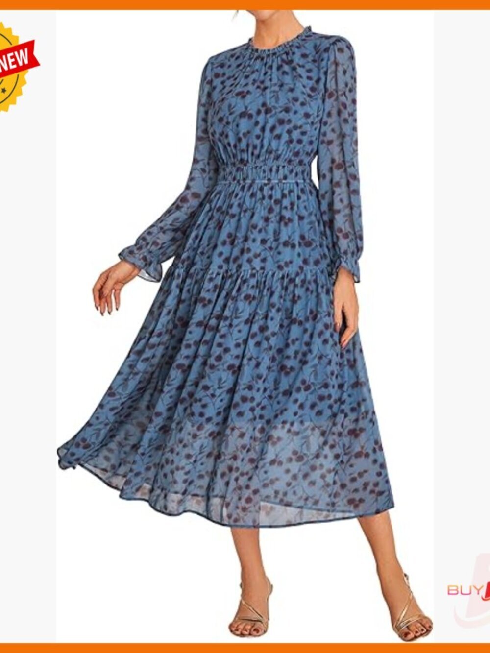 Long Sleeve Maxi Dress Flowy Chiffon Formal with Pockets Wedding Guest